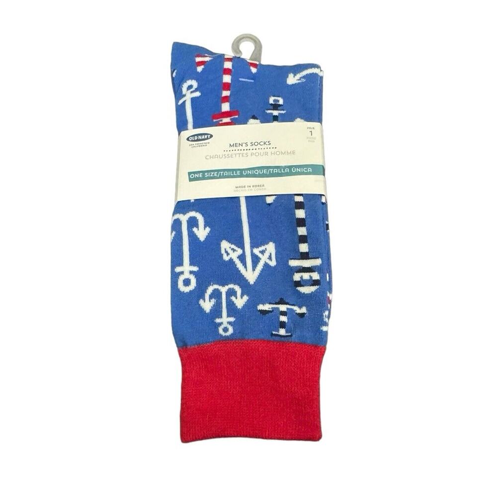 Old Navy Men’s Socks Anchors Boating Blue Multicolor One Size 1 Pair Novelty NWT